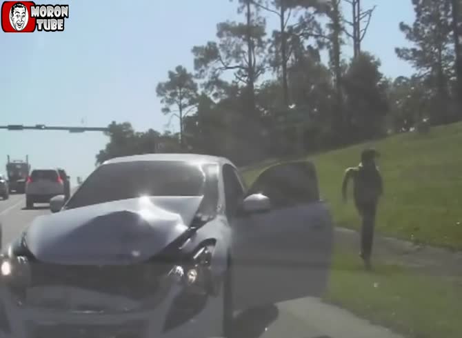 Video :Crazy Florida chase - A guy nearly gets hit by a truck and a police officer gets attacked by his dog